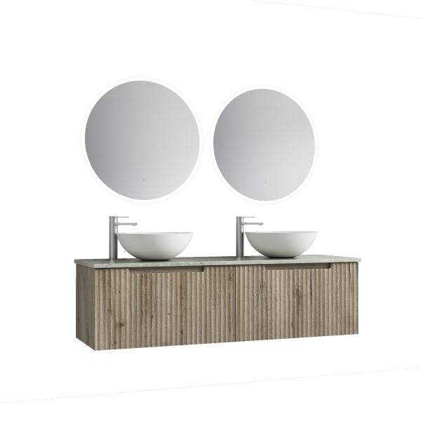 Aulic Calder 1500mm Double Bowl Wall Hung Vanity Laminated Wood Grain (Alpine Flat Quartz Stone Top) - Sydney Home Centre