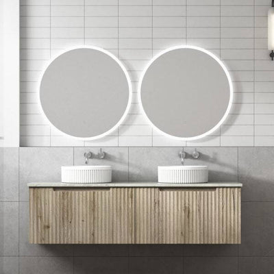 Aulic Calder 1500mm Double Bowl Wall Hung Vanity Laminated Wood Grain (Alpine Flat Quartz Stone Top) - Sydney Home Centre