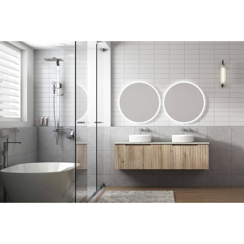 Aulic Calder 1500mm Double Bowl Wall Hung Vanity Laminated Wood Grain (Alpine Flat Quartz Stone Top) - Sydney Home Centre