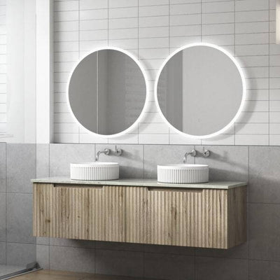 Aulic Calder 1500mm Double Bowl Wall Hung Vanity Laminated Wood Grain (Alpine Flat Quartz Stone Top) - Sydney Home Centre