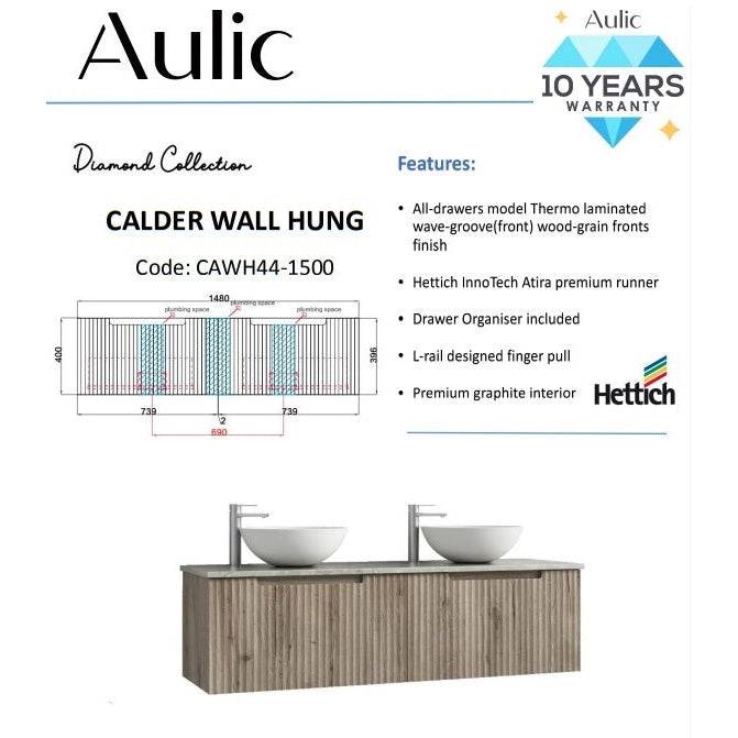 Aulic Calder 1500mm Double Bowl Wall Hung Vanity Laminated Wood Grain (Ceramic top) - Sydney Home Centre