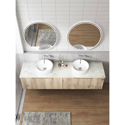 Aulic Calder 1800mm Double Bowl Wall Hung Vanity Laminated Wood Grain (Alpine Flat Quartz Stone Top) - Sydney Home Centre