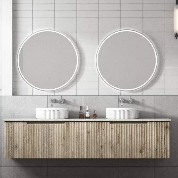 Aulic Calder 1800mm Double Bowl Wall Hung Vanity Laminated Wood Grain (Alpine Flat Quartz Stone Top) - Sydney Home Centre