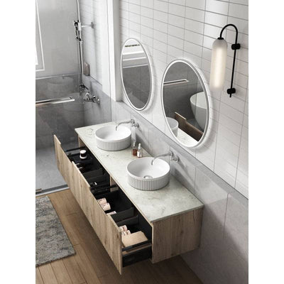 Aulic Calder 1800mm Double Bowl Wall Hung Vanity Laminated Wood Grain (Alpine Flat Quartz Stone Top) - Sydney Home Centre