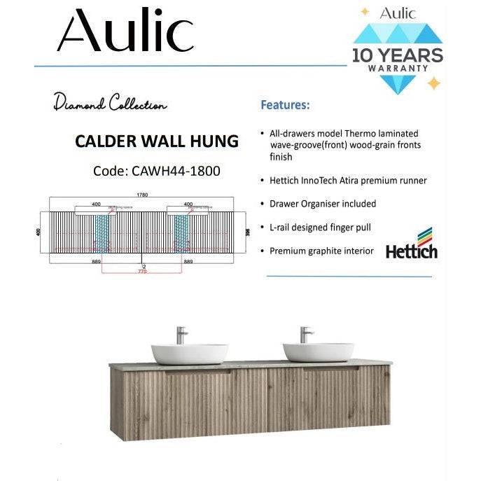 Aulic Calder 1800mm Double Bowl Wall Hung Vanity Laminated Wood Grain (Alpine Flat Quartz Stone Top) - Sydney Home Centre