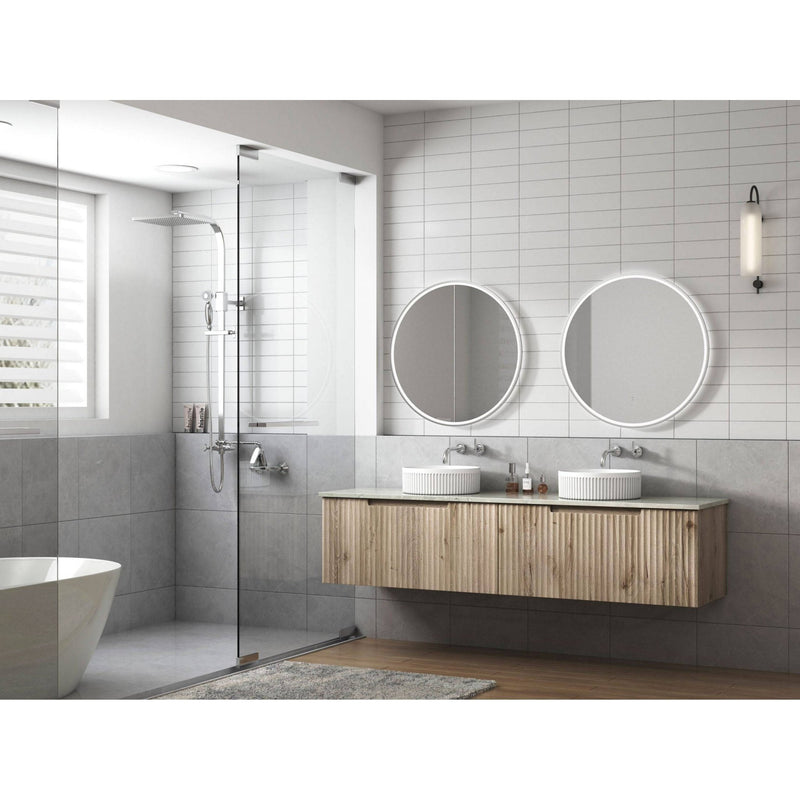 Aulic Calder 1800mm Double Bowl Wall Hung Vanity Laminated Wood Grain (Alpine Flat Quartz Stone Top) - Sydney Home Centre