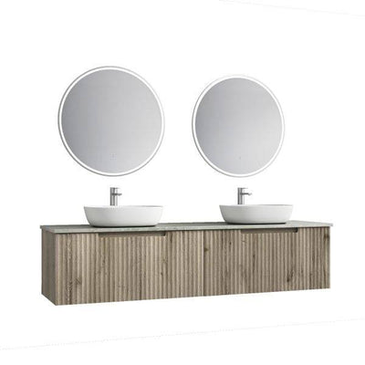 Aulic Calder 1800mm Double Bowl Wall Hung Vanity Laminated Wood Grain (Alpine Flat Quartz Stone Top) - Sydney Home Centre