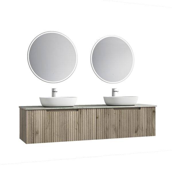 Aulic Calder 1800mm Double Bowl Wall Hung Vanity Laminated Wood Grain (Alpine Quartz Stone Top With Undermount Basin) - Sydney Home Centre