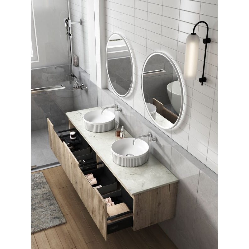 Aulic Calder 1800mm Double Bowl Wall Hung Vanity Laminated Wood Grain (Pure Flat Stone Top) - Sydney Home Centre