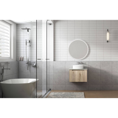 Aulic Calder 600mm Wall Hung Vanity Laminated Wood Grain (Alpine Flat Quartz Stone Top) - Sydney Home Centre