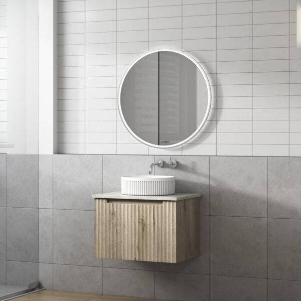 Aulic Calder 600mm Wall Hung Vanity Laminated Wood Grain (Cato Stone Top With Undermount Basin) - Sydney Home Centre