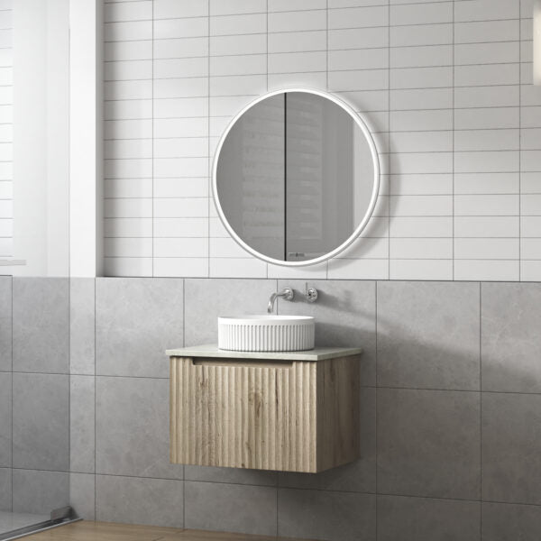 Aulic Calder 600mm Wall Hung Vanity Laminated Wood Grain (Snow Flat Stone Top) - Sydney Home Centre