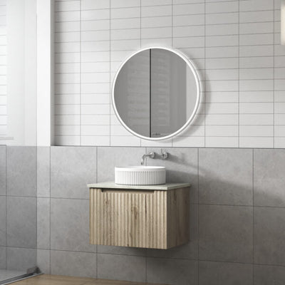 Aulic Calder 600mm Wall Hung Vanity Laminated Wood Grain (Snow Flat Stone Top) - Sydney Home Centre