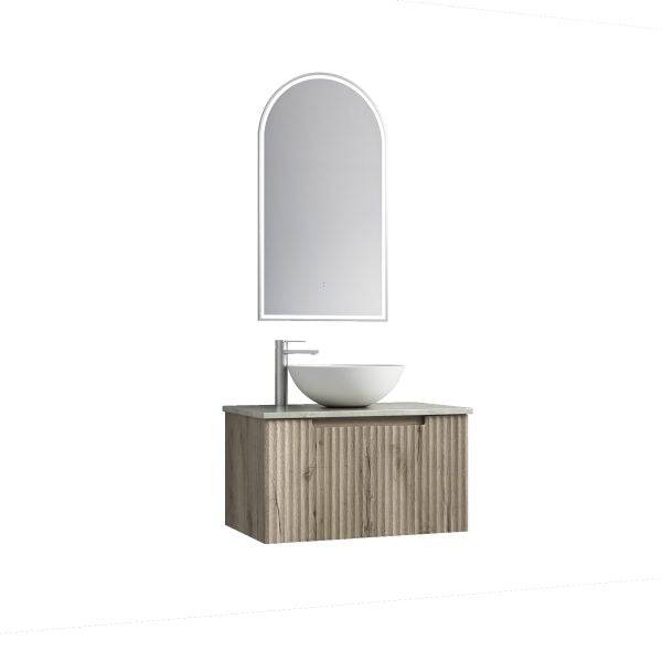 Aulic Calder 750mm Wall Hung Vanity Laminated Wood Grain (Alpine Flat Quartz Stone Top) - Sydney Home Centre