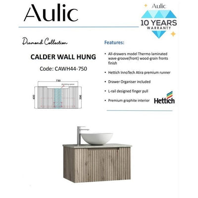 Aulic Calder 750mm Wall Hung Vanity Laminated Wood Grain (Cato Flat Stone Top) - Sydney Home Centre