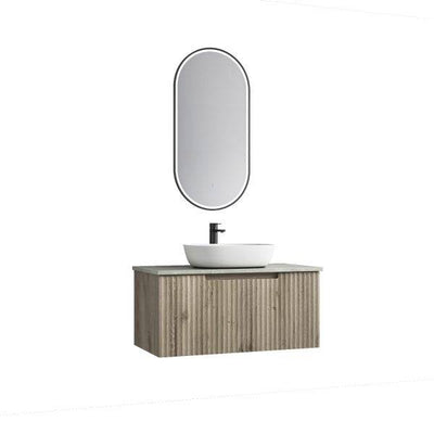 Aulic Calder 900mm Wall Hung Vanity Laminated Wood Grain (Alpine Flat Quartz Stone Top) - Sydney Home Centre