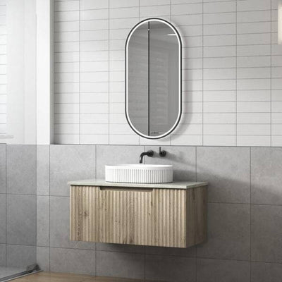 Aulic Calder 900mm Wall Hung Vanity Laminated Wood Grain (Alpine Flat Quartz Stone Top) - Sydney Home Centre