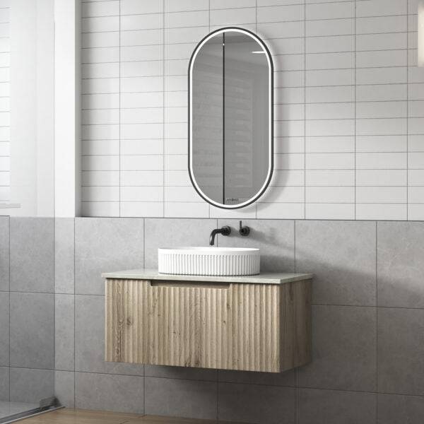 Aulic Calder 900mm Wall Hung Vanity Laminated Wood Grain (Alpine Quartz Stone Top With Undermount Basin) - Sydney Home Centre