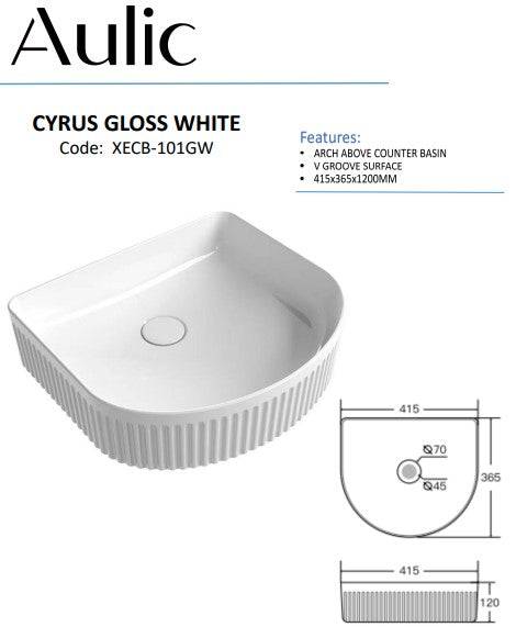 Aulic Cyrus Arch Above Counter Basin V Groove Gloss White - Sydney Home Centre