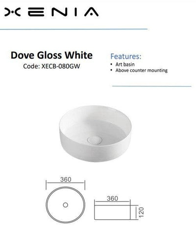 Aulic Dove Above Counter Basin Gloss White - Sydney Home Centre