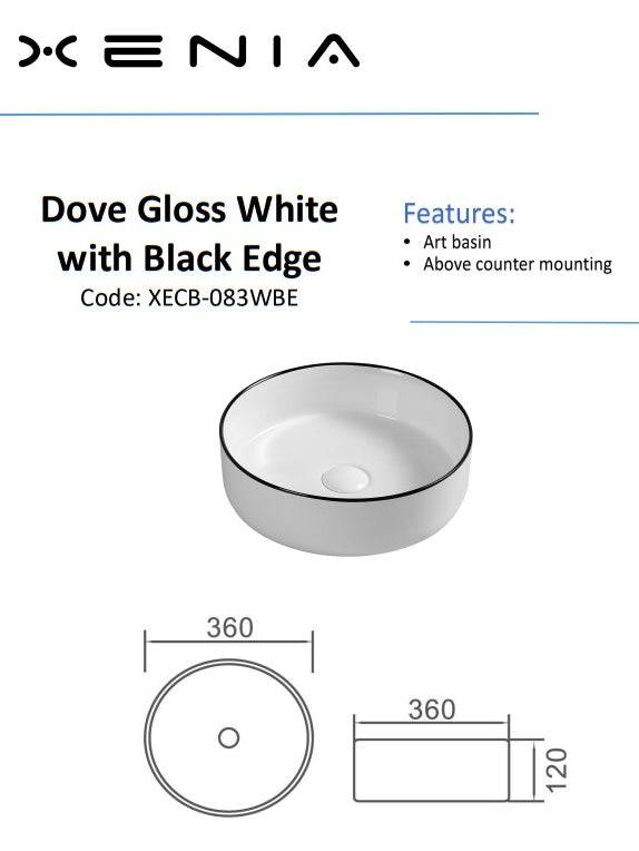 Aulic Dove Above Counter Basin Gloss White With Black Edge - Sydney Home Centre