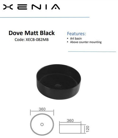 Aulic Dove Above Counter Basin Matte Black - Sydney Home Centre