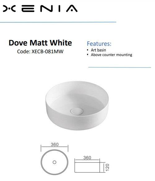 Aulic Dove Above Counter Basin Matte White - Sydney Home Centre