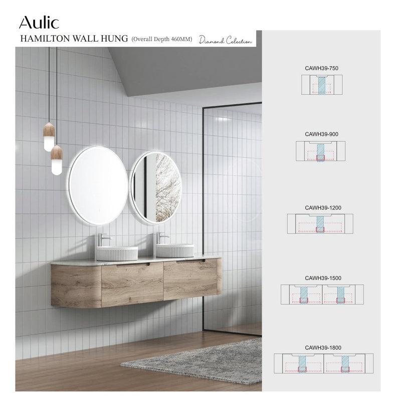 Aulic Hamilton 1200mm Wall Hung Vanity Laminate Plywood (Alpine Flat Quartz Stone Top) - Sydney Home Centre