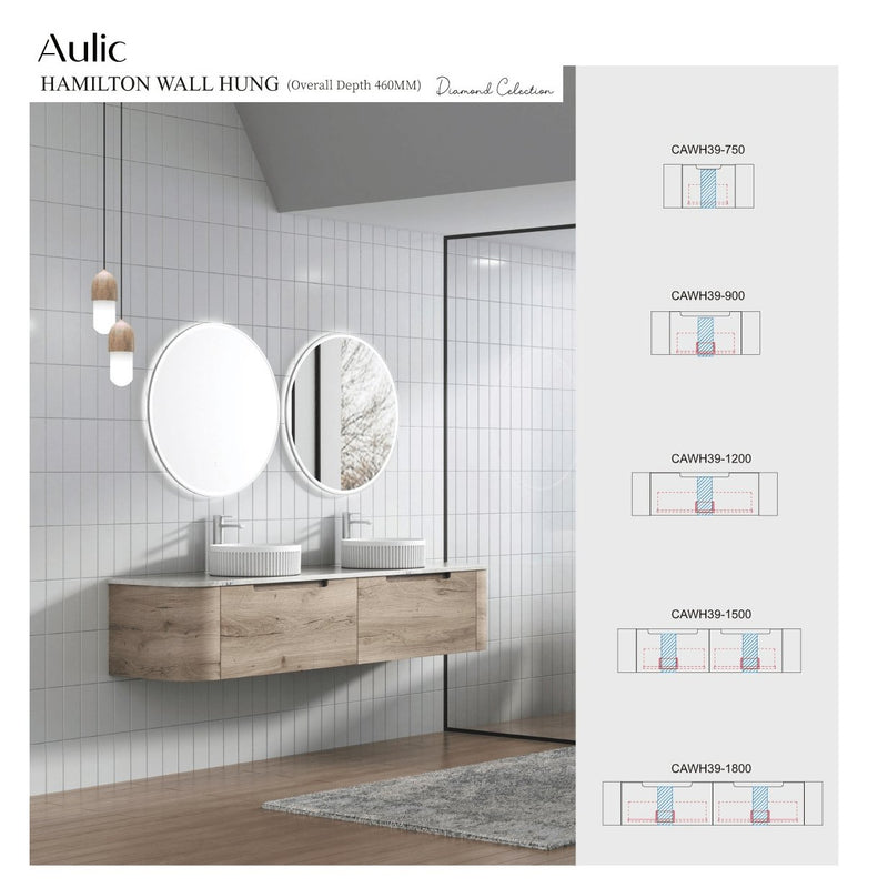 Aulic Hamilton 1500mm Wall Hung Vanity Laminate Plywood (Alpine Flat Quartz Stone Top) - Sydney Home Centre