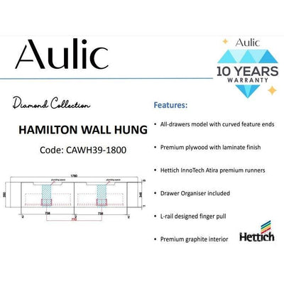 Aulic Hamilton 1800mm Wall Hung Vanity Laminate Plywood (Cabinet Only) - Sydney Home Centre