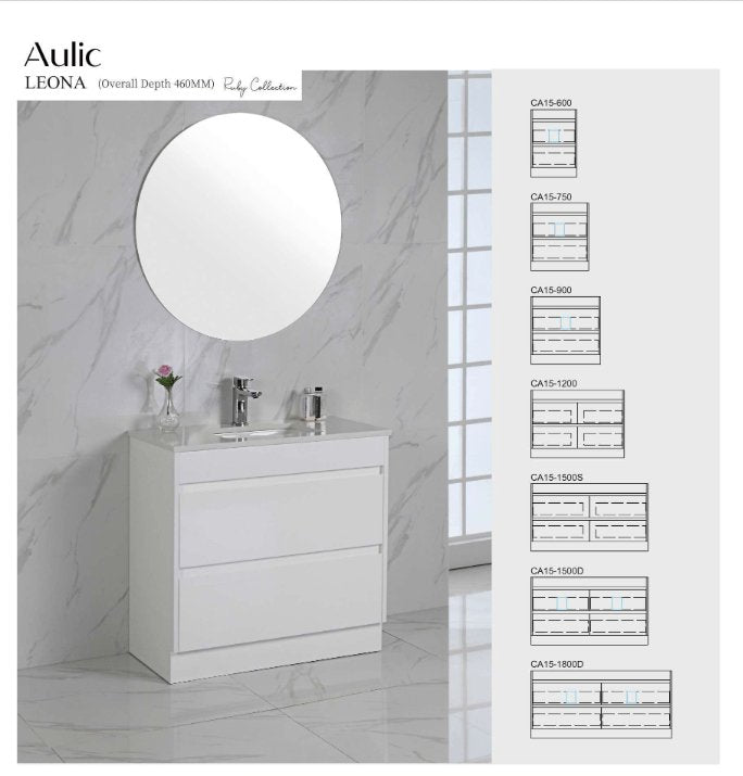 Aulic Leona 1200mm Vanity Gloss White (Alpine Flat Quartz Stone Top) - Sydney Home Centre