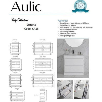 Aulic Leona 1200mm Vanity Gloss White (Alpine Flat Quartz Stone Top) - Sydney Home Centre