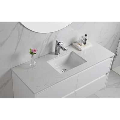 Aulic Leona 1200mm Wall Hung Vanity Gloss White (Alpine Flat Quartz Stone Top) - Sydney Home Centre