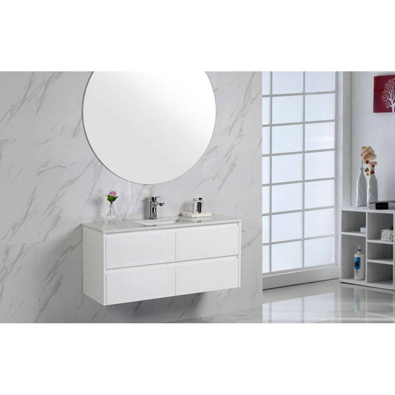 Aulic Leona 1200mm Wall Hung Vanity Gloss White (Alpine Flat Quartz Stone Top) - Sydney Home Centre