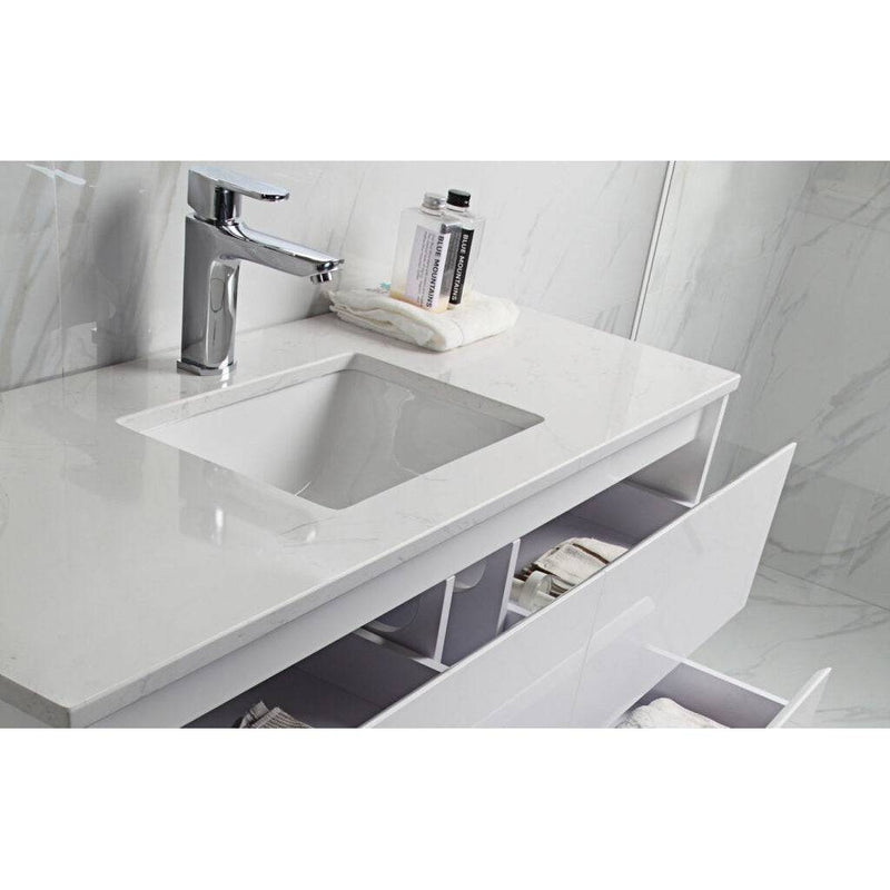 Aulic Leona 1200mm Wall Hung Vanity Gloss White (Alpine Quartz Stone Top With Undermount Basin) - Sydney Home Centre