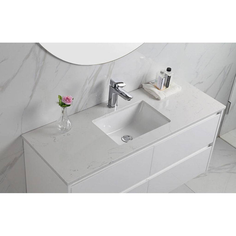 Aulic Leona 1200mm Wall Hung Vanity Gloss White (Alpine Quartz Stone Top With Undermount Basin) - Sydney Home Centre