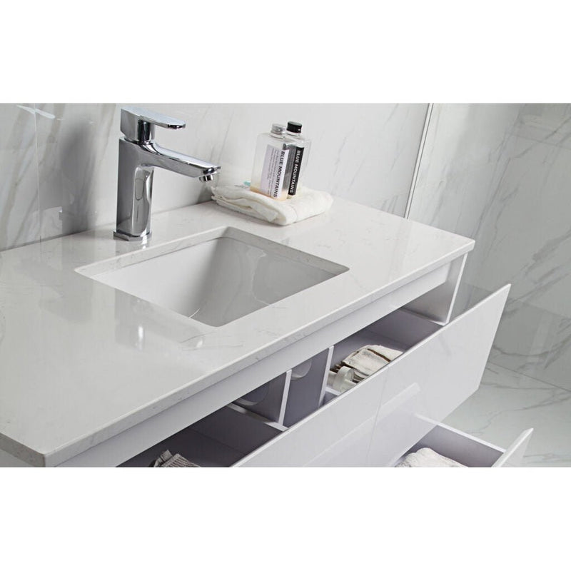 Aulic Leona 1200mm Wall Hung Vanity Gloss White (Palis Flat Quartz Stone Top) - Sydney Home Centre