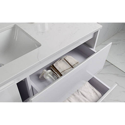 Aulic Leona 1200mm Wall Hung Vanity Gloss White (Palis Flat Quartz Stone Top) - Sydney Home Centre