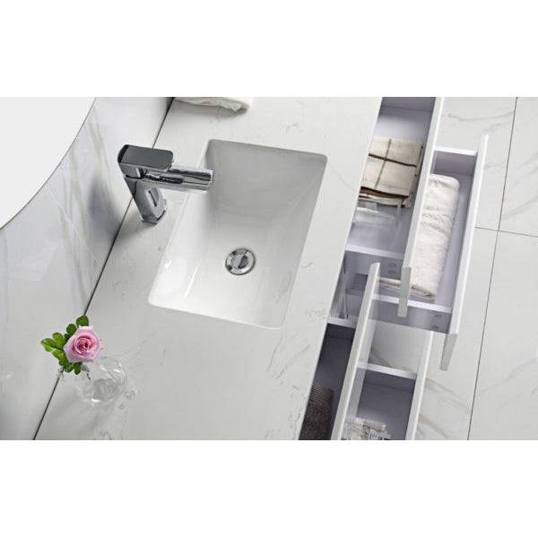 Aulic Leona 1200mm Wall Hung Vanity Gloss White (Snow Stone Top With Undermount Basin) - Sydney Home Centre