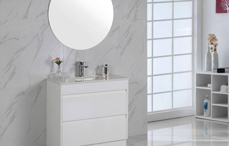 Aulic Leona 1500mm Single Bowl Vanity Gloss White (Alpine Flat Quartz Stone Top) - Sydney Home Centre