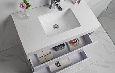 Aulic Leona 1500mm Single Bowl Vanity Gloss White (Alpine Flat Quartz Stone Top) - Sydney Home Centre