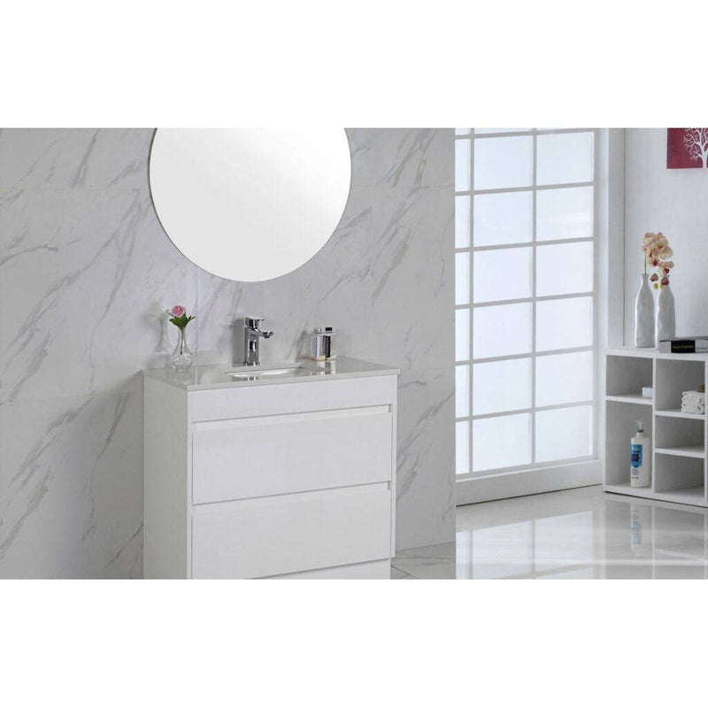 Aulic Leona 1500mm Single Bowl Vanity Gloss White (Pure Stone Top With Undermount Basin) - Sydney Home Centre