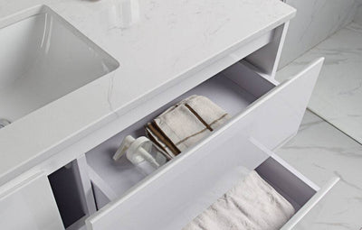 Aulic Leona 1500mm Single Bowl Wall Hung Vanity Gloss White (Pure Stone Top With Undermount Basi) - Sydney Home Centre