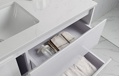 Aulic Leona 1500mm Single Bowl Wall Hung Vanity Gloss White (Snow Stone Top With Undermount Basin) - Sydney Home Centre