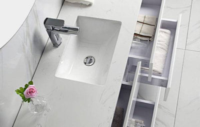 Aulic Leona 1500mm Wall Hung Double Bowl Vanity Gloss White (Pure Stone Top With Undermount Basin) - Sydney Home Centre