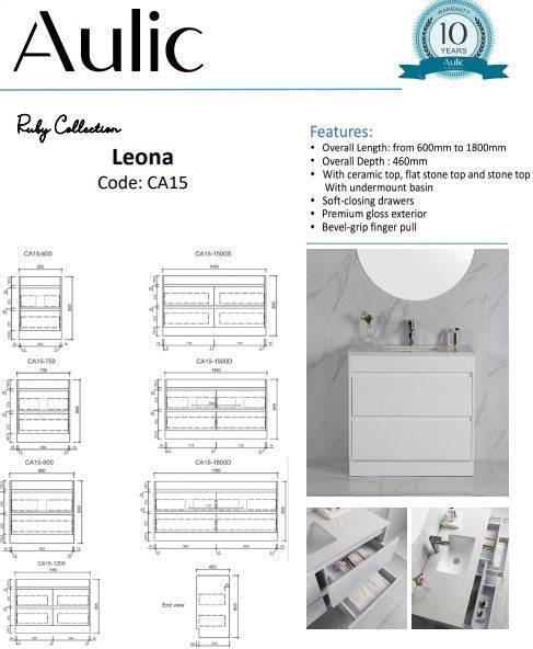 Aulic Leona 1800mm Double Bowl Vanity Gloss White (Opolo Grey Flat Sintered Stone Top) - Sydney Home Centre