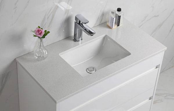 Aulic Leona 1800mm Double Bowl Vanity Gloss White (Opolo Grey Flat Sintered Stone Top) - Sydney Home Centre
