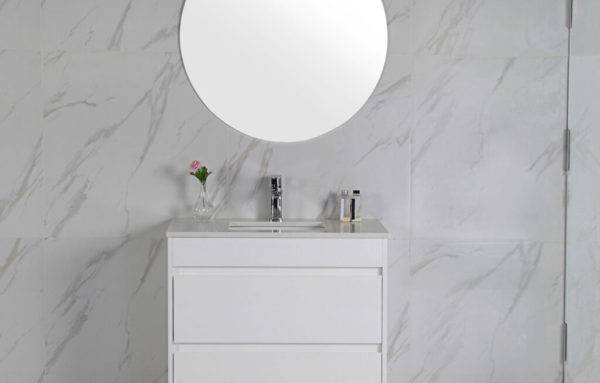 Aulic Leona 1800mm Double Bowl Vanity Gloss White (Pure Flat Stone Top) - Sydney Home Centre