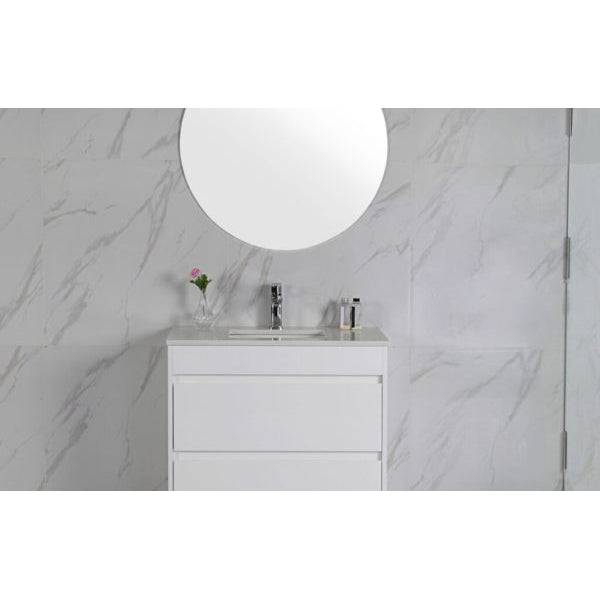 Aulic Leona 600mm Vanity Gloss White (Alpine Flat Quartz Stone Top) - Sydney Home Centre