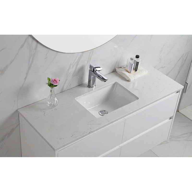 Aulic Leona 600mm Wall Hung Vanity Gloss White (Cato Stone Top With Undermount Basin) - Sydney Home Centre